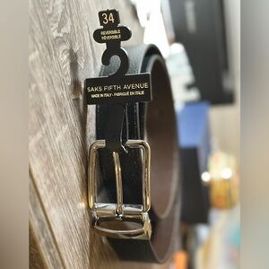 New Saks Fifth Avenue Black Brown Reversible Men's Belt Size 34 Made in Italy